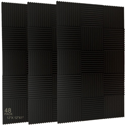 48 Pack Acoustic Foam Panel Wedge Studio Soundproofing Wall Tiles 12" X 12" X 1"