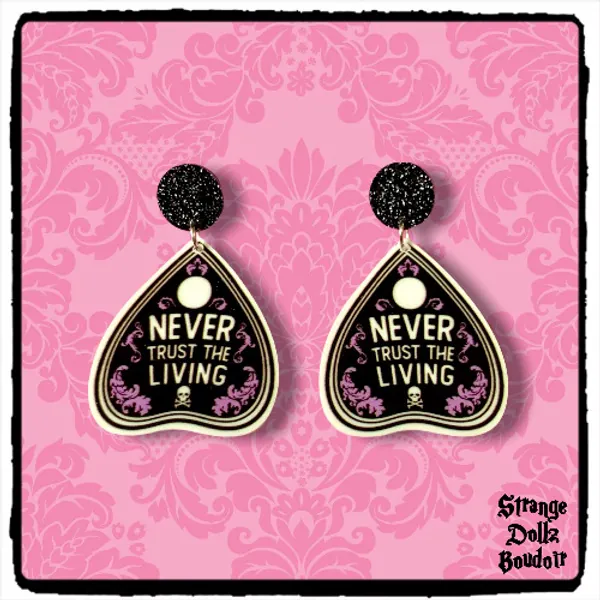 Never Trust the Living Earrings, Beetlejuice, Ouija Board, Cute gothic, Pastel Goth, gothic earrings