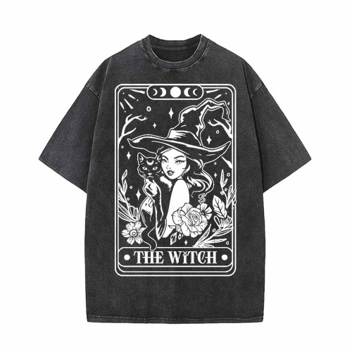 The Witch Tarot Card Vintage Washed T-shirt - Black / 3XL (Bust 120 cm)
