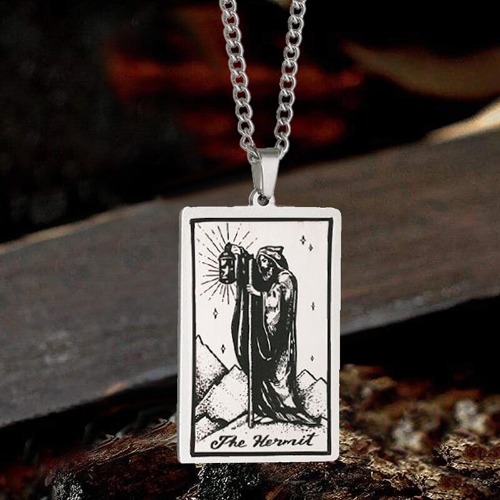 The Hermit Tarot Card Stainless Steel Necklace - Stainless Steel / Silver