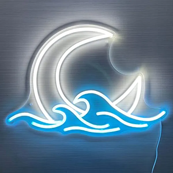 Sunrise Sunset Neon Sign Moon over Sea Neon Light Twilight Moon Wave LED Neon Wall Signs for Room Decor Anime Neon Light Acrylic Moon Sign (Moonrise)