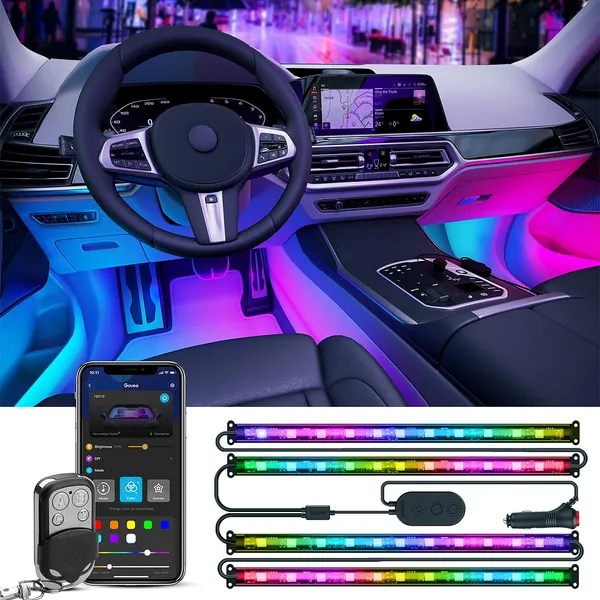 Govee Interior Car Lights with Smart App Control, RGBIC Car Lights with Music Sync Mode, DIY Mode and Multiple Scene Options, 2 Lines Design Car LED Lights for Cars, Trucks, SUVs - 