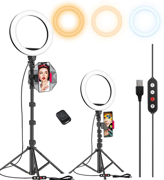 Kaiess 10.2" Selfie Ring Light with 65" Adjustable Tripod Stand & Phone Holder for Live Stream/Makeup, Upgraded Dimmable LED Ringlight for Tiktok/YouTube/Zoom Meeting/Photography - White