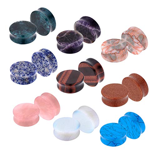 BodyJ4You 18PC Body Piercing Stone Plugs - Ear Stretching Kit - Beginners 8G-00G, Big Gauges 11mm-24mm (1 Inch) - Saddle Double Flared Tunnels Expander Earrings - Men Women Unisex Jewelry - 20mm - 3/4"