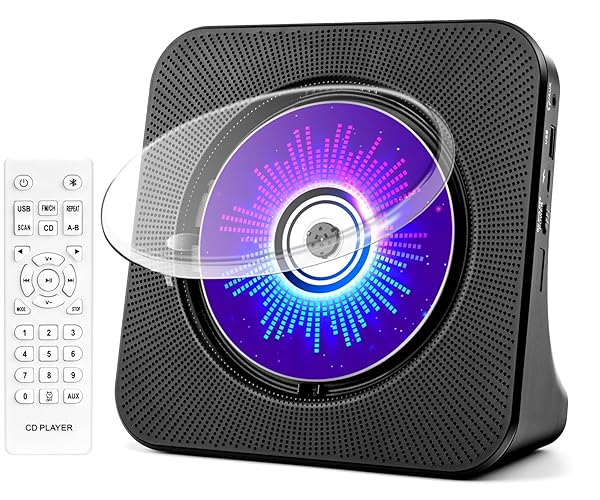Desktop CD Player with Speakers, ROADOM CD Players for Home, Portable CD Player with Bluetooth Hi-Fi Stereo Sound,Remote Control,Supports CD/Bluetooth/FM Radio/U Disk/AUX/Timer/Repeat,Black - Black