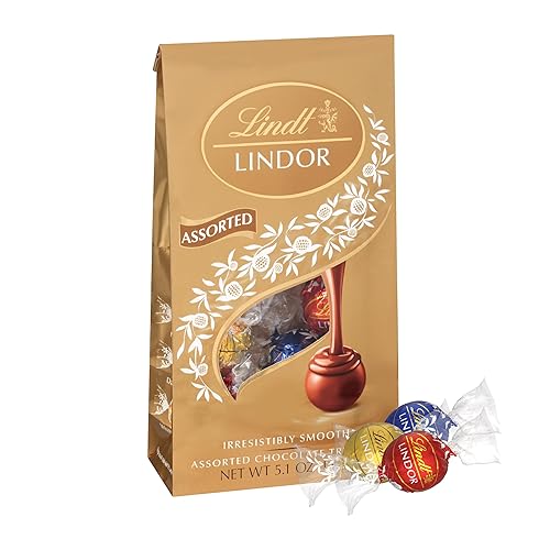 Lindt LINDOR Assorted Chocolate Candy Truffles, Chocolate with Smooth, Melting Truffle Center, 5.1 oz. Bag - Chocolate - 5.1 Ounce (Pack of 1)