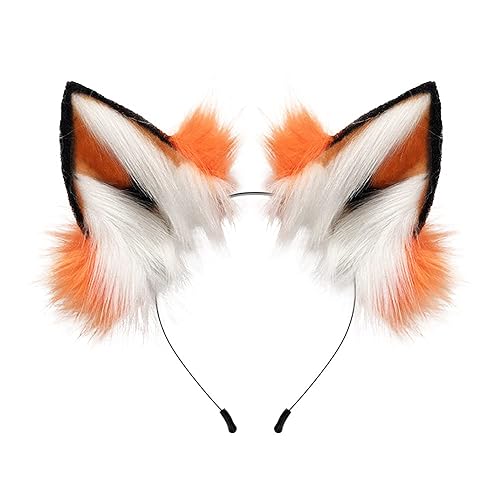 HAOAN Handmade Cat Fox Fur Ears Hairhoop Headwear Anime Fancy Dress Party Cosplay Halloween Costume Headband Hairband Orange - Orange