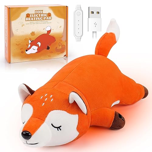 Heating Pad for Period Cramps, Electric Heating Pad Cuddly Soft 14" Orange Fox Plush with a Hot Soft Belly USB Powered, Heating Pad Neck Shoulder Pain Relief, Fall Gift for Daughter Wife Heating Pad - Orange Fox
