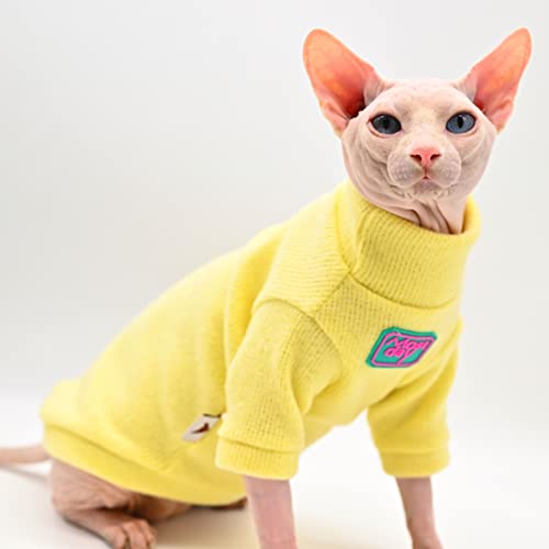 Sphynx Cat Clothes Autumn and Winter Thickened Warm Quilted Vest Shirt Hairless Cat Clothes Devon Cat Bottoming Shirt Pet Cat Clothes… (Large, Yellow) - Large - Yellow