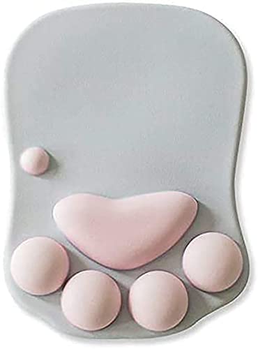 [Cat Paw] Soft Silicone Wrist Rests Cute Wrist Cushion Mouse Pad, Grey+Pink, 7.9x11.4