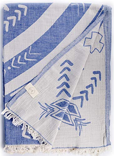 Bersuse 100% Cotton Kona XL Throw Blanket Turkish Towel - 75x90 Inches, Grey Blue - 1 - Grey Blue