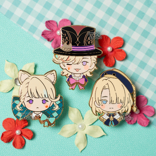 Genshin Impact Lyney, Lynette & Freminet Fontaine Hard Enamel Pin - All Three / [A Grade] / Simple Rubber Backs