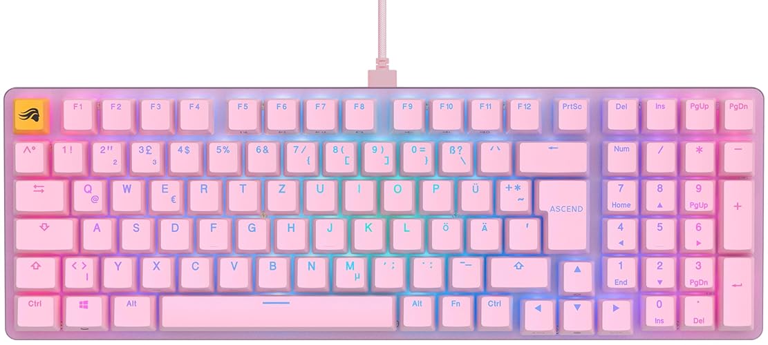 Glorious Gaming GMMK 2 Full Size (96%) - Tastiera da gaming meccanica, struttura in alluminio, personalizzabile, tasti a doppia iniezione, Glorious Fox Switches, RGB, layout QWERTZ tedesco - Rosa