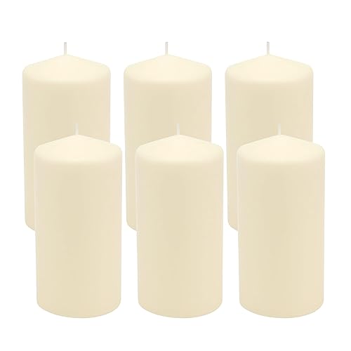 Stonebriar 6 Pack Tall 3 x 6 Inch 65 Hour Long Burning Unscented Ivory Wax Pillar Candles - 3 x 6 - 6.0
