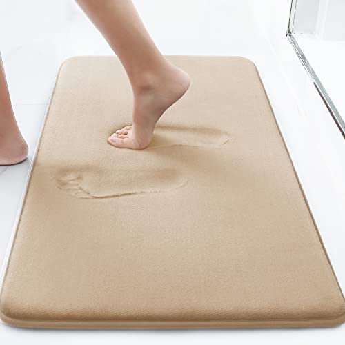 Smiry Memory Foam Bath Mat, Super Soft Absorbent Bathroom Rugs Non Slip Bath Rug Runner for Shower Bathroom Floors, 32" x 20", Beige - Beige - 32" x 20"
