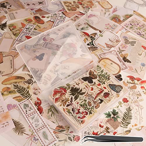 200Pcs Vintage Scrapbook Stickers, Aesthetic Junk Journal Stamping Supplies Kit, Scrapbooking Ephemera Washi Paper for Bullet Journaling Planners Diary Collage - Forest