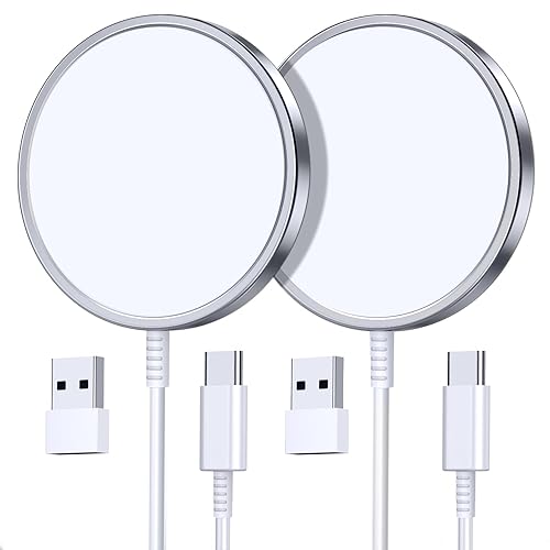 2 Pack Magnetic Wireless Charger for iPhone 16 Pro Max/16 Pro/16 Plus/16/15/15 Pro/15 Plus/15 Pro Max 15W Fast Mag Safe Charger Pad for iPhone 16/15/14/13/12 Series and AirPods 3/2/Pro 2/Pro - Silver