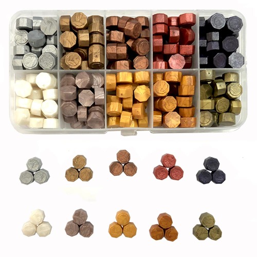 Sealing Wax Beads 270 Pieces Stamp Seals Wax Beads with 1 Transparent Box 10 Colors Octagon Seal Beads Kit for Wax Stamp Sealing (XA716M 9772gugujinshu) - XA716M 9772gugujinshu