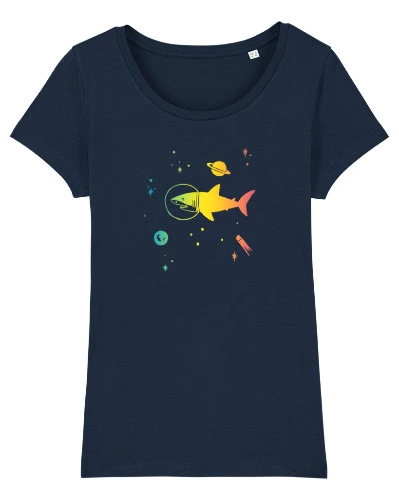 Space Shark – Ladies Fit Hand Printed Cotton T-Shirt – The Life of Sharks