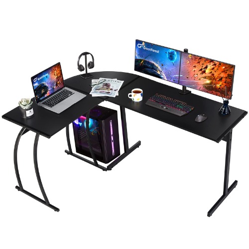 GreenForest L Shaped Gaming Desk 58.1 inch Home Corner Office Desk Writing Studying Computer Table PC Workstation for Home Office Bedroom, Black