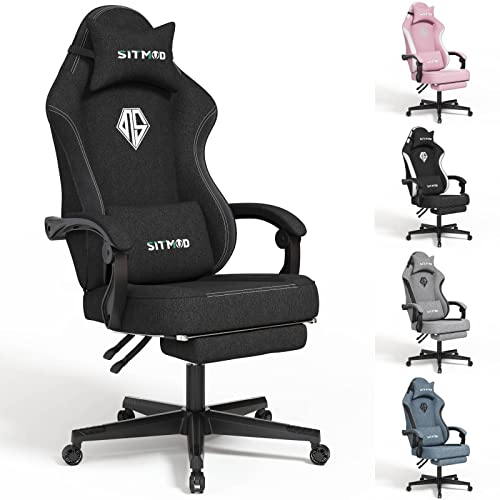 SITMOD Gaming Chair with Footrest-Computer Ergonomic Video Game Chair-Backrest and Seat Height Adjustable Swivel Task Chair for Adults with Lumbar Support(Black)-Fabric - Black - 70 x 140 cm