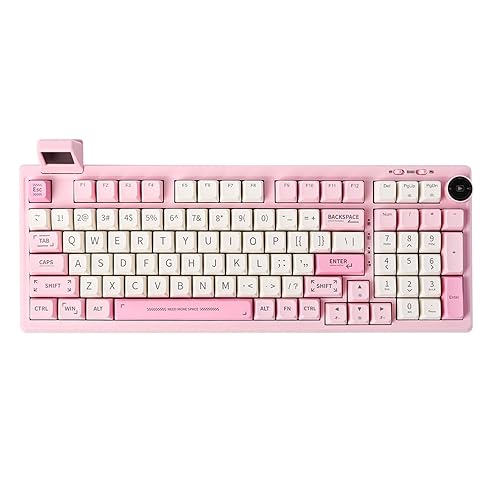 EPOMAKER RT100 97 Keys Gasket BT5.0/2.4G/USB-C Mechanical Keyboard with Customizable Display Screen, Knob, Hot Swappable Socket, 5000mAh Battery for Win/Mac(RT100 Pink, Wisteria Linear Switch) - Wisteria Linear Switch - RT100 Pink