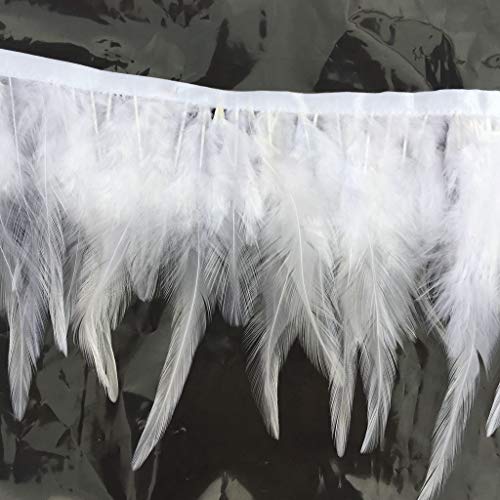 Shekyeon 2yards Rooster Hackle Feather Trim Dress Decoration(White) - white