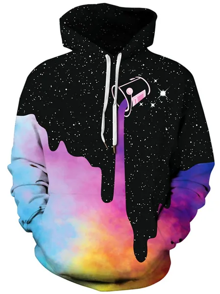 BarbedRose Men's Digital Print Sweatshirts Hooded Top Galaxy Pattern Hoodie - XX-Large Rainbow Milk
