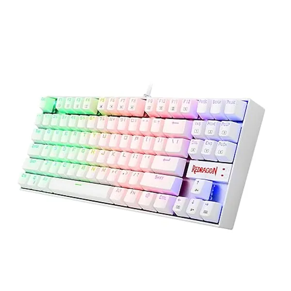 Redragon K552 Mechanical Gaming Keyboard 60% Compact 87 Key Kumara Wired Cherry MX Blue Switches Equivalent for Windows PC Gamers (RGB Backlit White)