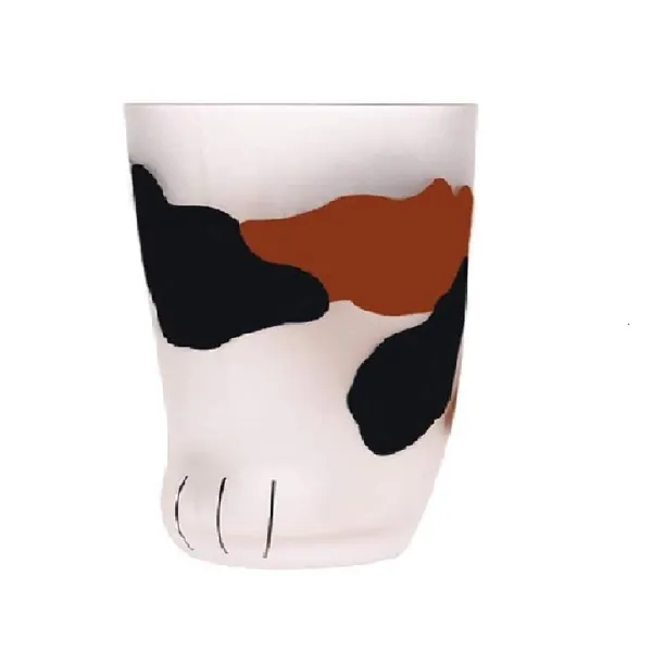 Cat Claw Cup Milk Glass Frosted Glass Cup Cute Cat Foot Claw Print Mug Cat Paw Coffee Kids Milk Glass Cups Tumbler Personality Breakfast Milk Porcelain Cup (Black, 230ml) - Black 230 ml
