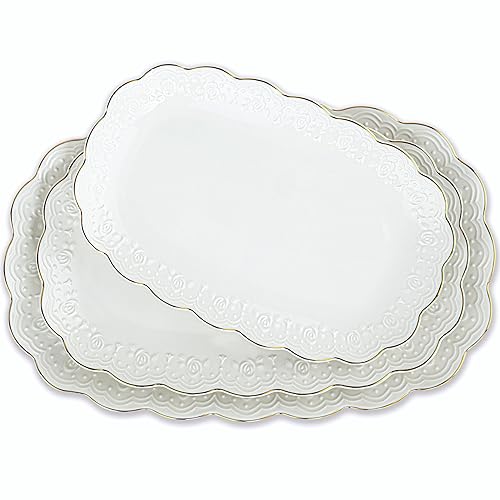Kassel Ceramic Serving Platter Set | 16”/14”/12” Oval Serving Trays for Entertaining at Parties and Weddings | Oven Safe XL Serving Trays for Tacos, Steak, and Cake - XL Oval {12'' 14'' 16''}