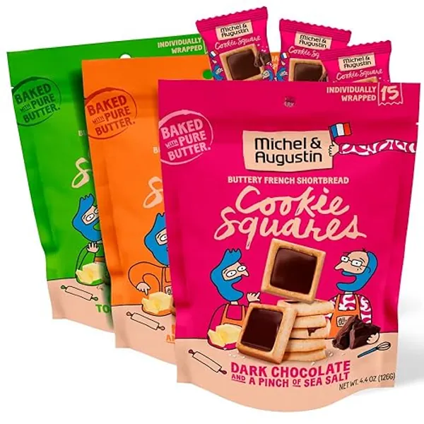 Individually Wrapped Cookies Variety Pack Michel et Augustin Treat 3-Bags of Gourmet Chocolate Shortbread Cookies,15 French Butter Cookies per Bag - Variety 3-Pack - 3 Piece Assortment