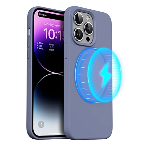 ORNARTO Magnetic Case Compatible with iPhone 14 Pro 6.1 Inch, with 1x Screen Protector Liquid Silicone Gel Rubber Wireless Charging Cover Protective Phone Case for iPhone 14 Pro-Lavender Black - ✅iPhone 14 Pro - Lavender Grey