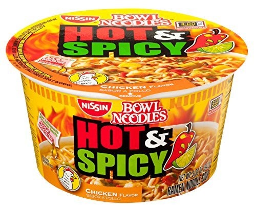 Nissin Hot and Spicy Bowl Noodles Chicken, 3.32 Ounce (Pack of 12) by Nissin - 