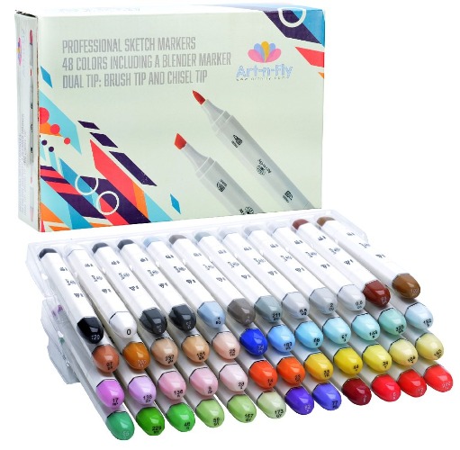 48 Professional Brush Markers Set for Drawing Manga Markers Illustration with Blender Sketch Marker Copic Markers Alternative - 48 Multicolored