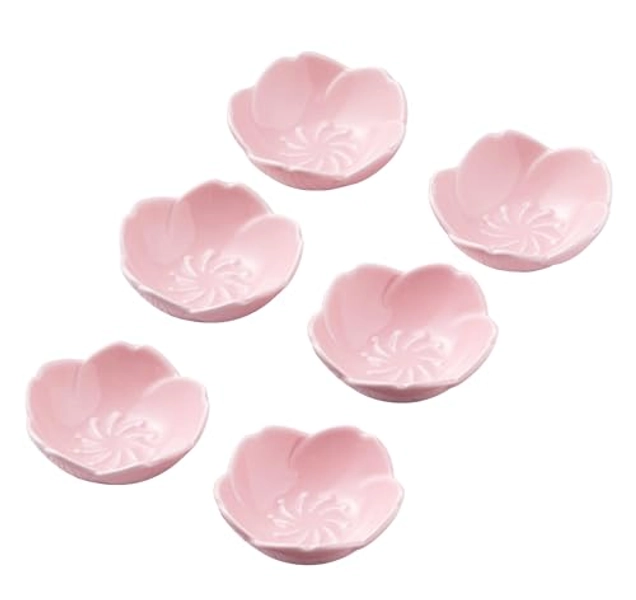 Jusalpha Pink Cherry Blossom Ceramic Sauce Dish, Seasoning Dish, Sushi Soy Dipping Bow, Dessert Bowl, Appetizer Plates, Serving Dish for Kitchen Home (Set of 6, Pink)