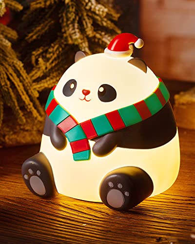 MIVANI Panda Christmas Gifts for Girls, Women, Kids Night Light Cute Lamps, USB Rechargeable Battery Operated, LED Silicone Baby Nursery Nightlight, Kawaii Room Decor - Xmas limited edition