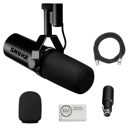 Shure SM7dB Dynamic Vocal Microphone Bundle with XLR to USB-C Streaming Adapter + 20' XLR Cable + Cleaning Cloth (4 Items) - SM7dB + MVX2U & XLR Cable