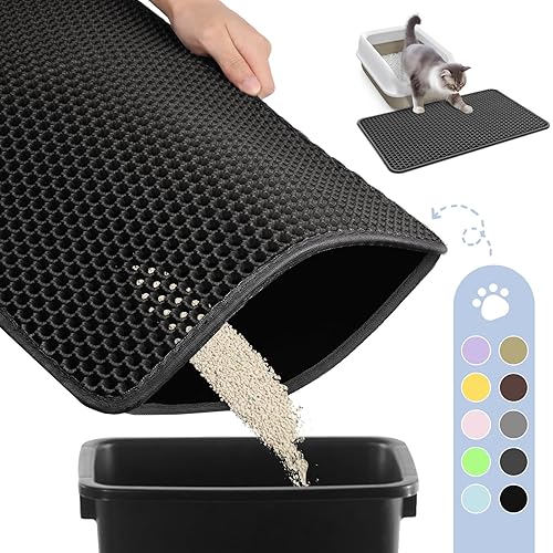 Cat Litter Mat - 23.2'' x 14.6'' Small Litter Trapping Mat, Easy to Clean Litter Box Mat, Waterproof, Urine-Proof, Non-Slip Kitty Litter Mats for Floor, Black - 23.2 x 14.6 Inch - Black