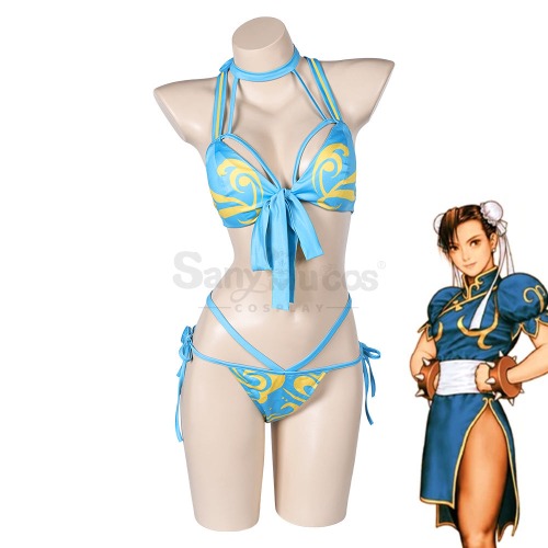 Game Street Fighter Cosplay Chun-Li Bikini Swimsuit Cosplay Costume - S