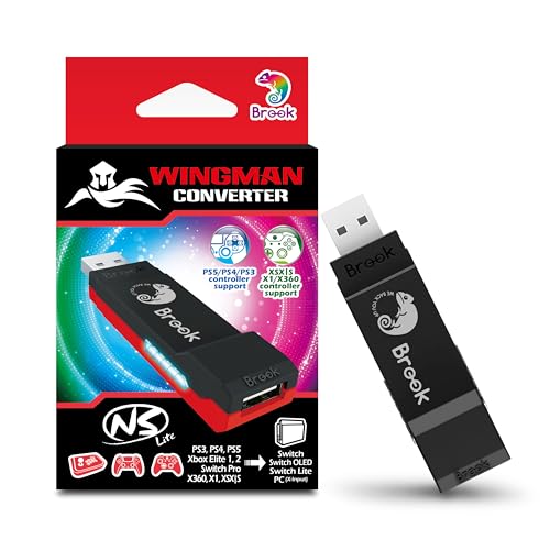 Brook Wingman NS Lite Converter- Support Xb Series X/S/One/360, PS5/PS4/PS3, Xb Elite 1/2, Switch Pro Controllers on Switch and PC(X-Input) Gaming Console, Supports Remap, Marco, and Adjustable Turbo