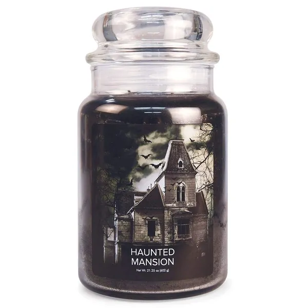 Village Candle Haunted Mansion Large Glass Apothecary Jar Scented Candle, 21.25 oz, Black, 21 Ounce
