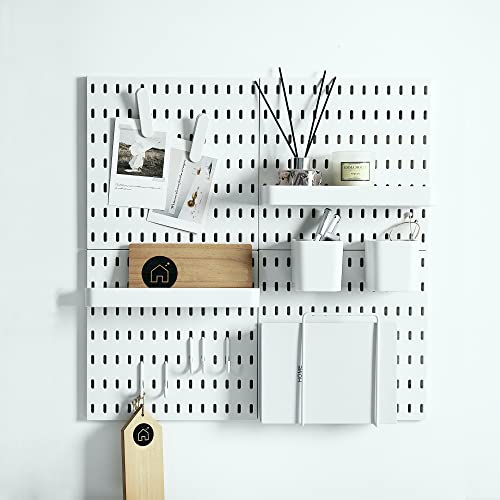 Keepo Pegboard Combination Kit with 4 Pegboards and 14 Accessories Modular Hanging for Wall Organizer, Crafts Organization, Ornaments Display, Nursery Storage, 22" x 22", White | Peg Boards for Walls - 56*56cm - white