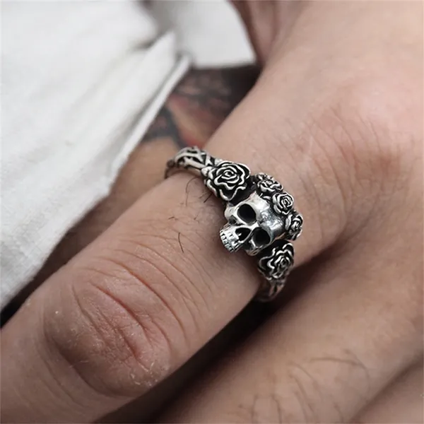 Skull Ring, Rose Ring, Flower Ring, Men Women Punk Ring, Gothic Ring, Goth Biker Mens Jewelry, Gift for Her| Him