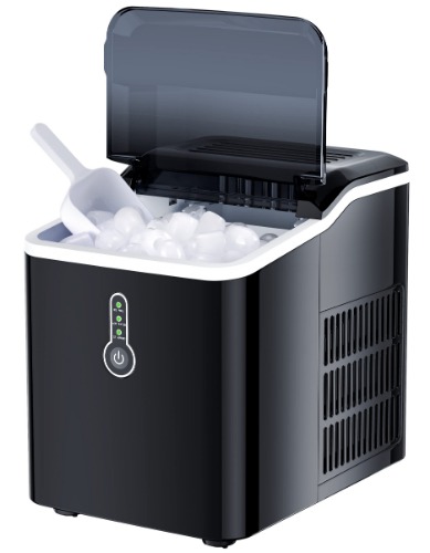 Puroso Ice Machine, 12 kg(26lbs) in 24 Hours, 9 Ice Cubes Ready in 7 Minutes, Bullet Ice, Compact Mini Ice Cube Maker, Electric ice Maker for Home/Bar/Camping/Kitchen/RV(Black)
