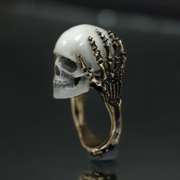 Memento Mori Skull Ring, Hands of Death Skull Marble Ring, Death Life Ring, Gothic Jewelry, Punk Ring, Skull Him,Pagan Ring, Man Gothic Ring