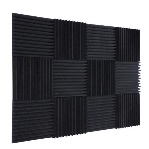 TRUE NORTH Acoustic Foam Panels 12 Pack - (1"& 2" Thick) Acoustic Panels Sound Absorbing Panel - Sound Panels Noise Reducing For Walls - Sound Foam Panels, Sound Dampening Panels, Sound Pads For Walls - 1 Inch Charcoal Black