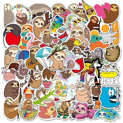 50 Pcs Sloth Stickers| Sloth Waterproof Vinyl Stickers for Water Bottles Bicycle Laptop Refrigerator Luggage Computer Mobile Phone Skateboard Bike Decals - Sloth