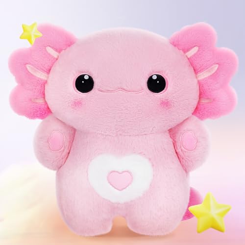 Mewaii Pink Axolotl Plush Toys, Kawaii Pink Axolotl Stuffed Animals Squishy Doll, Cuddly Pink Axolotl Plushie Pillow, Home Decor Plush Throw Pillow Gifts for Girls (18 Inches) - Pink Axolotl - 18 Inch