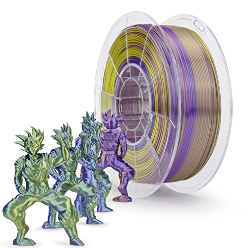 ZIRO PLA Filament Triple Color Coextrusion Silk 3D Printer Filament 1.75mm for 3D Printer & 3D Pen, Multicolor PLA Filament, 1kg(2.2lbs), Green & Blue & Purple - Green-blue-purple